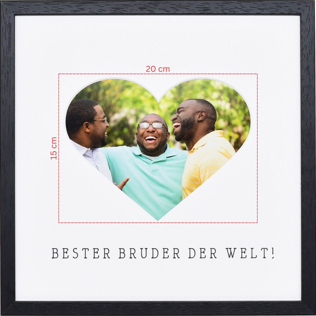 Skizze eines Fotos für ein herzförmiges Passeparpartout in schwarzem Bilderrahmen 30x30